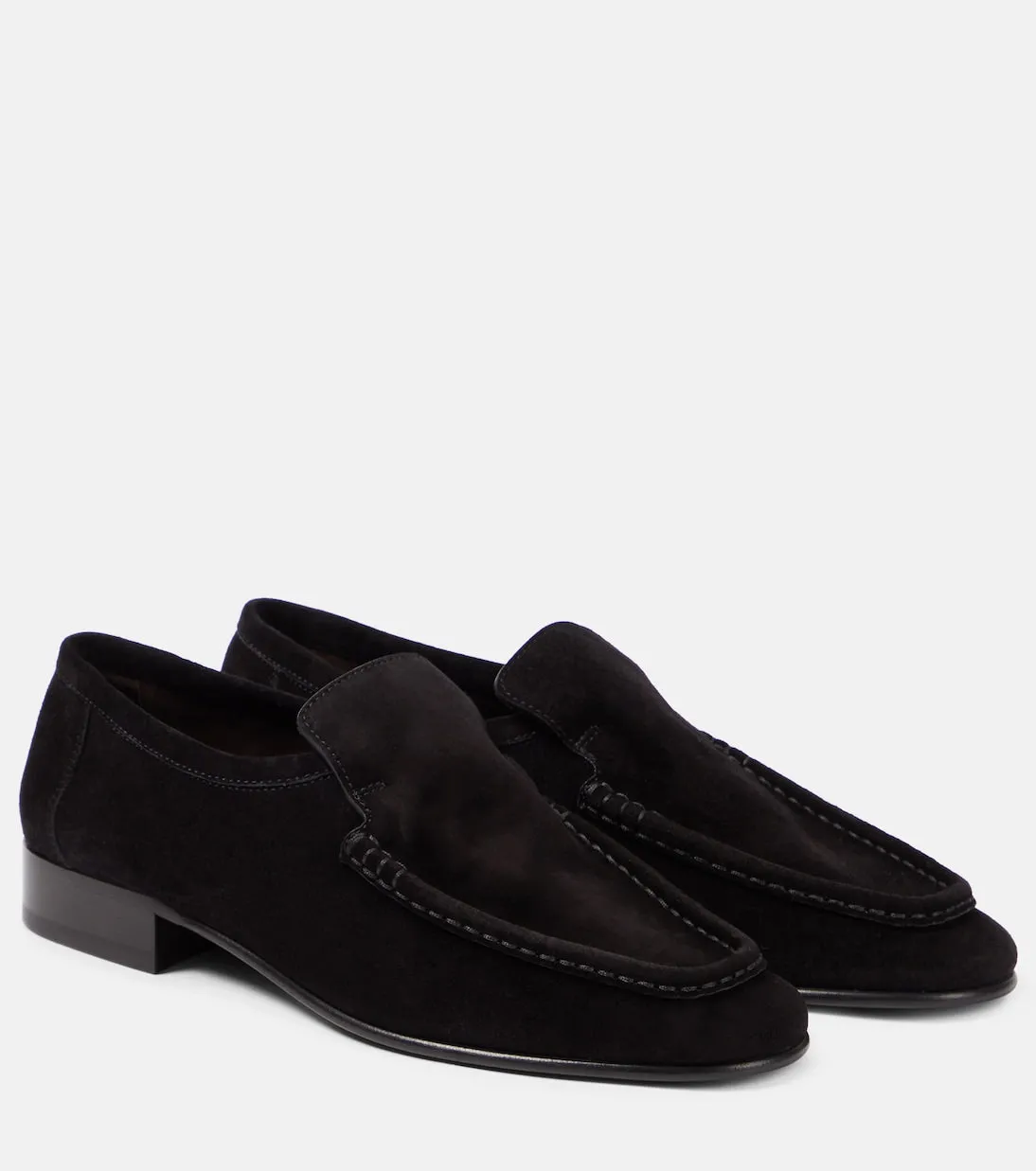 New The Row Soft Suede Loafers, Black