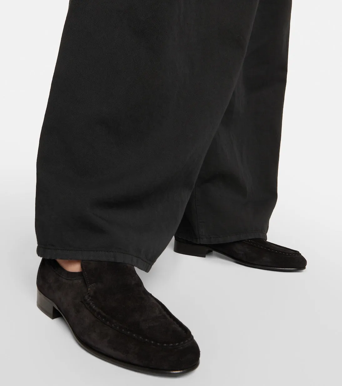 New The Row Soft Suede Loafers, Black