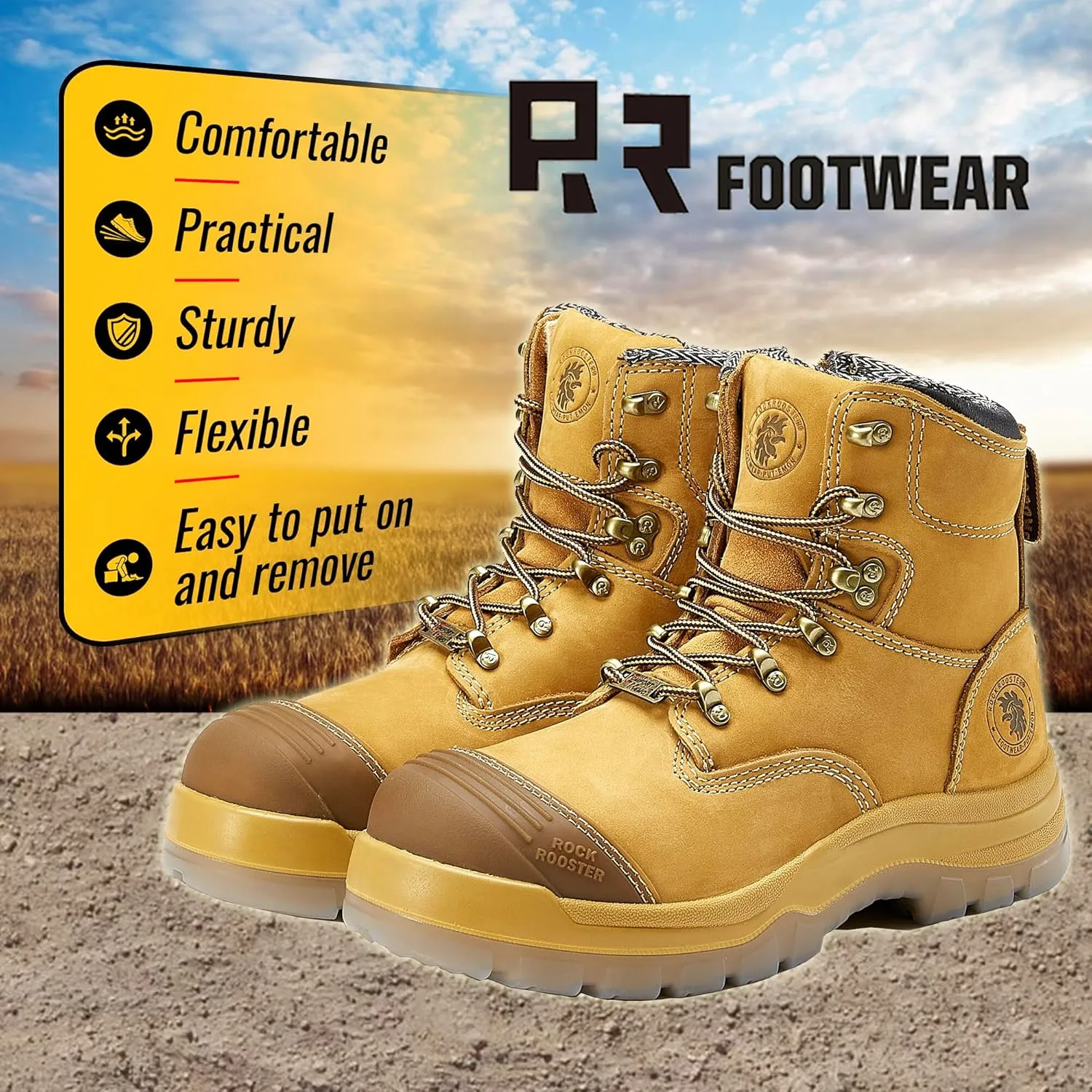 ROCKROOSTER Work Boots for Men,7 inch,Steel Toe,Side Zipper, Leather Shoes,Static Control, Breathable,Quick Dry(AK232Z -AK245Z