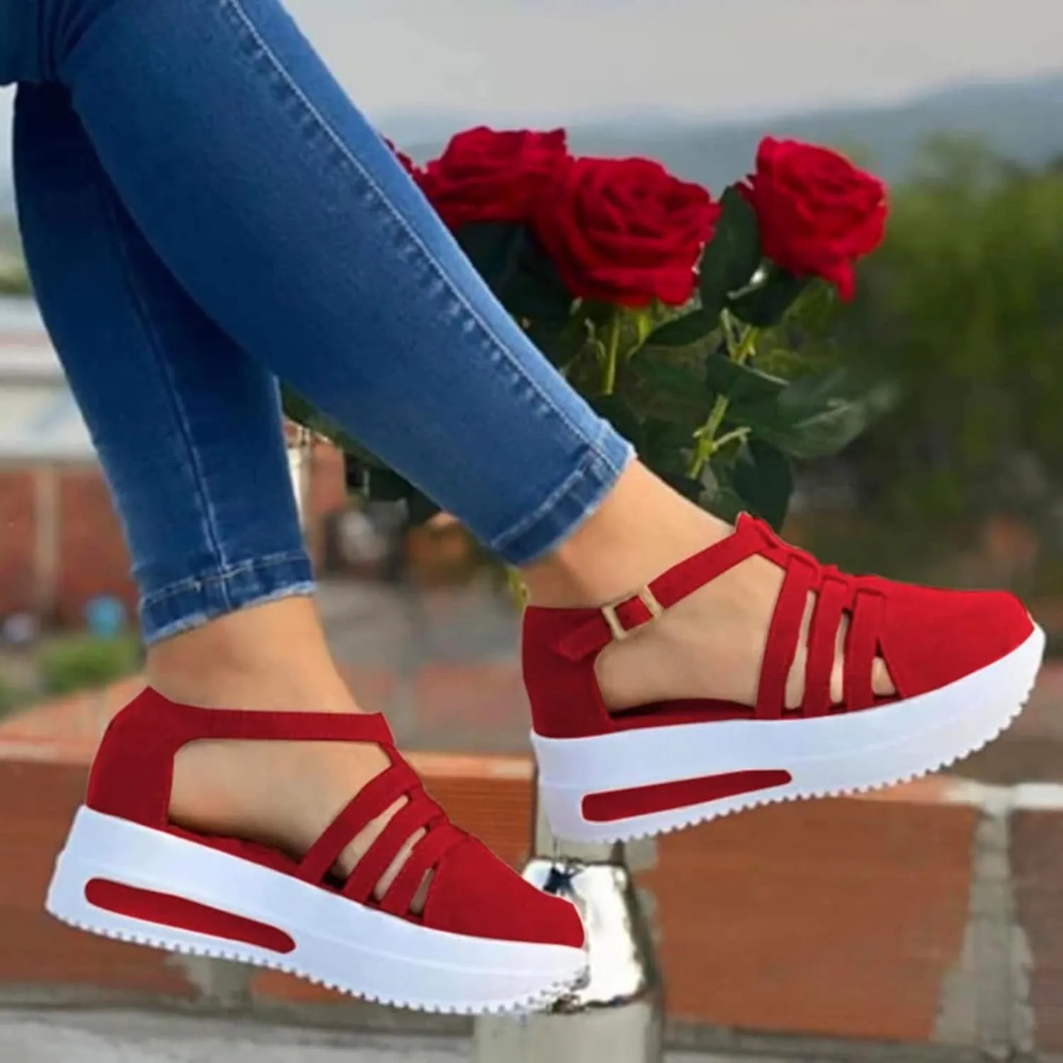Rvidbe Platform Sandals for Women Sexy Women's Peep Toe Platform Sandals Summer Casual Ankle Buckle Wedge Sandals Shoes
