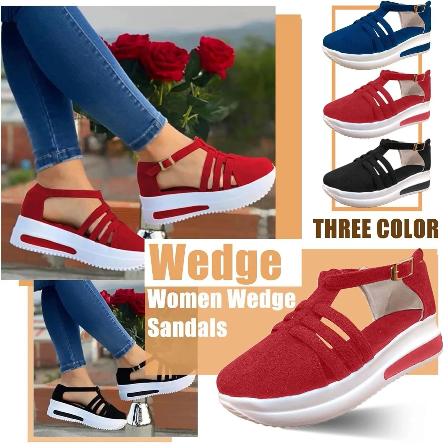 Rvidbe Platform Sandals for Women Sexy Women's Peep Toe Platform Sandals Summer Casual Ankle Buckle Wedge Sandals Shoes