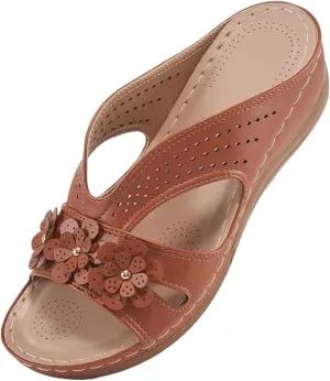 Sandals for Women Dressy Flower Slippers Open Toe Orthotic Sandals for Women Casual Slides Non Slip Summer Slippers Comfortable Wear Shoes Ladies