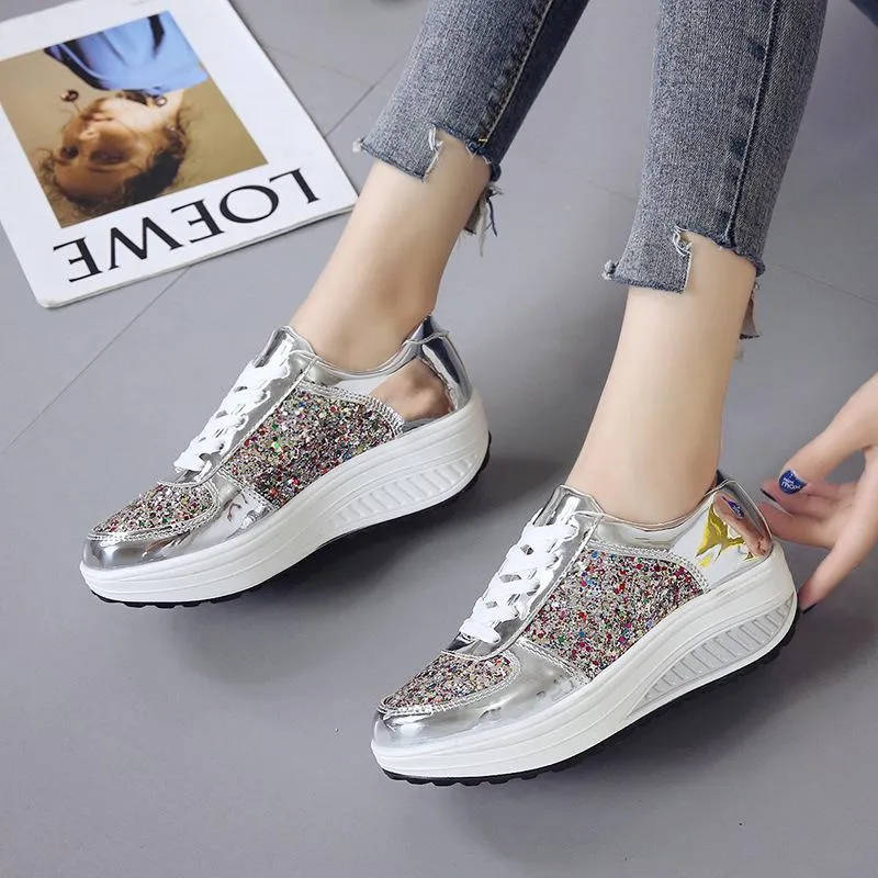 Stylish sequin ultra-light platform casual shoes