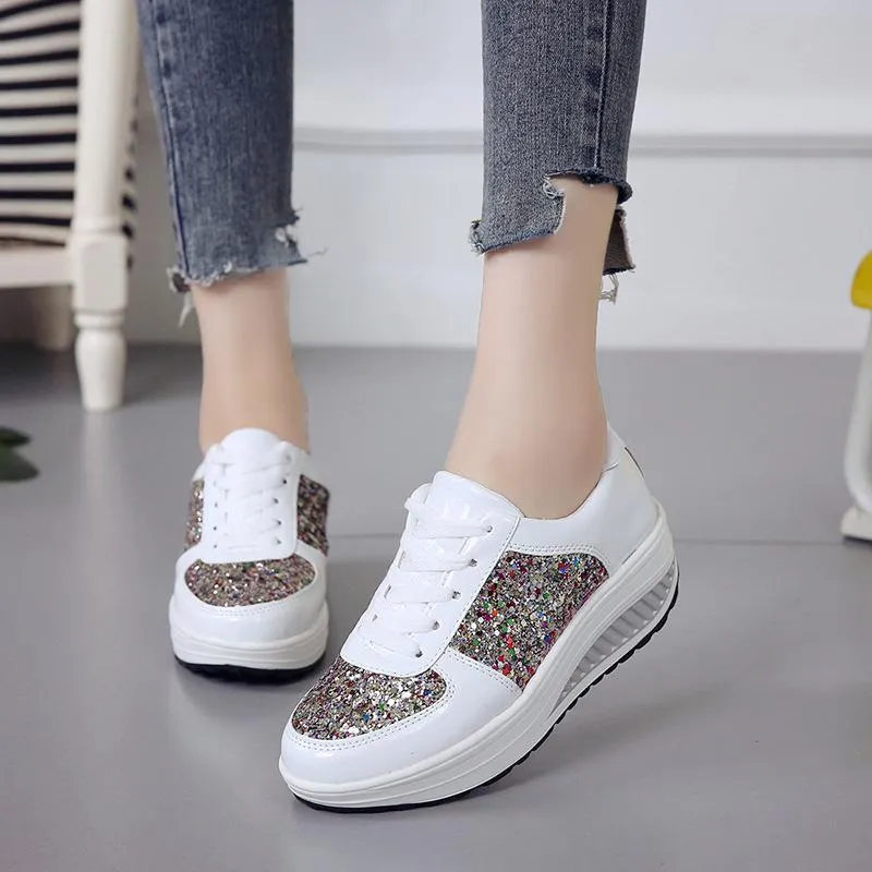 Stylish sequin ultra-light platform casual shoes