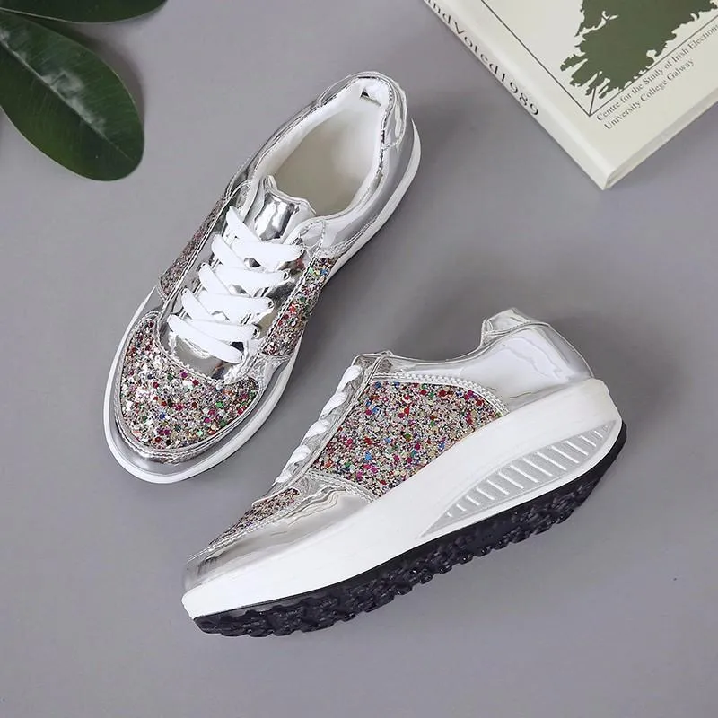 Stylish sequin ultra-light platform casual shoes