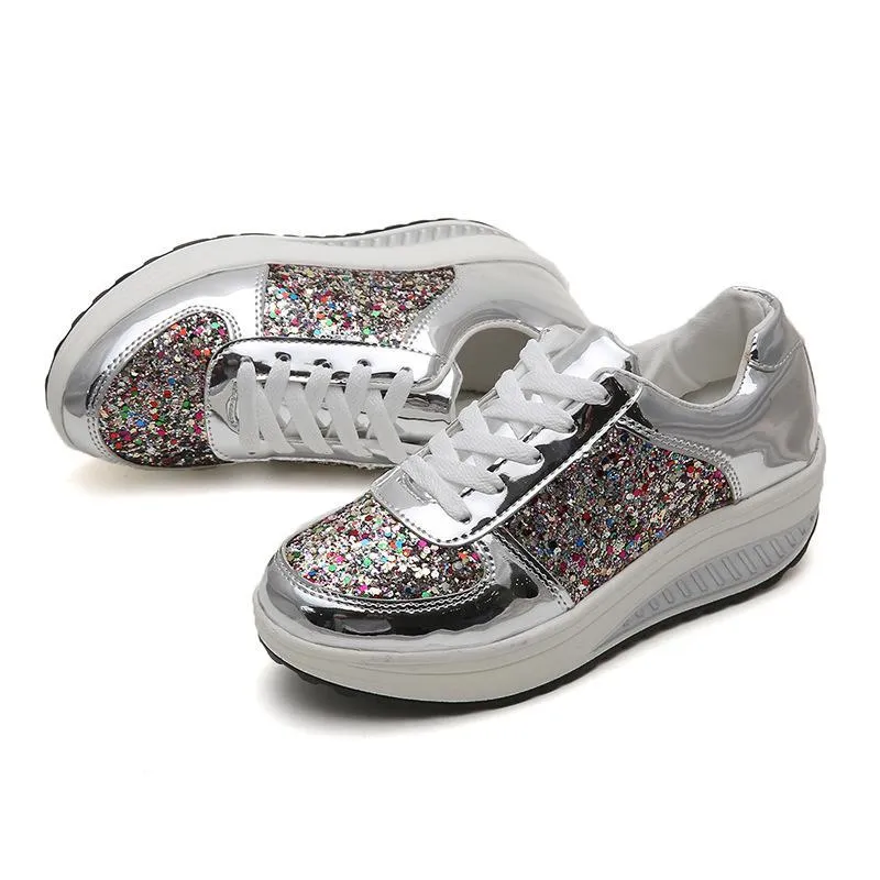 Stylish sequin ultra-light platform casual shoes