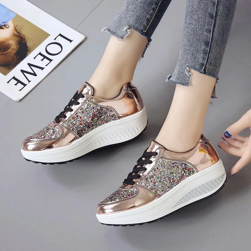 Stylish sequin ultra-light platform casual shoes