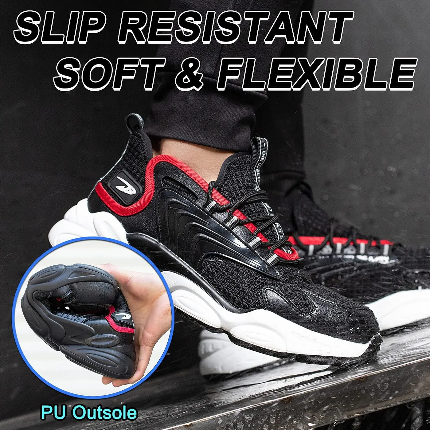 U-lite Breathable Safety Work Shoes for Men Women, Splash Resistant Anti-Smash Puncture-Proof Indestructible Industrial Construction Sneakers
