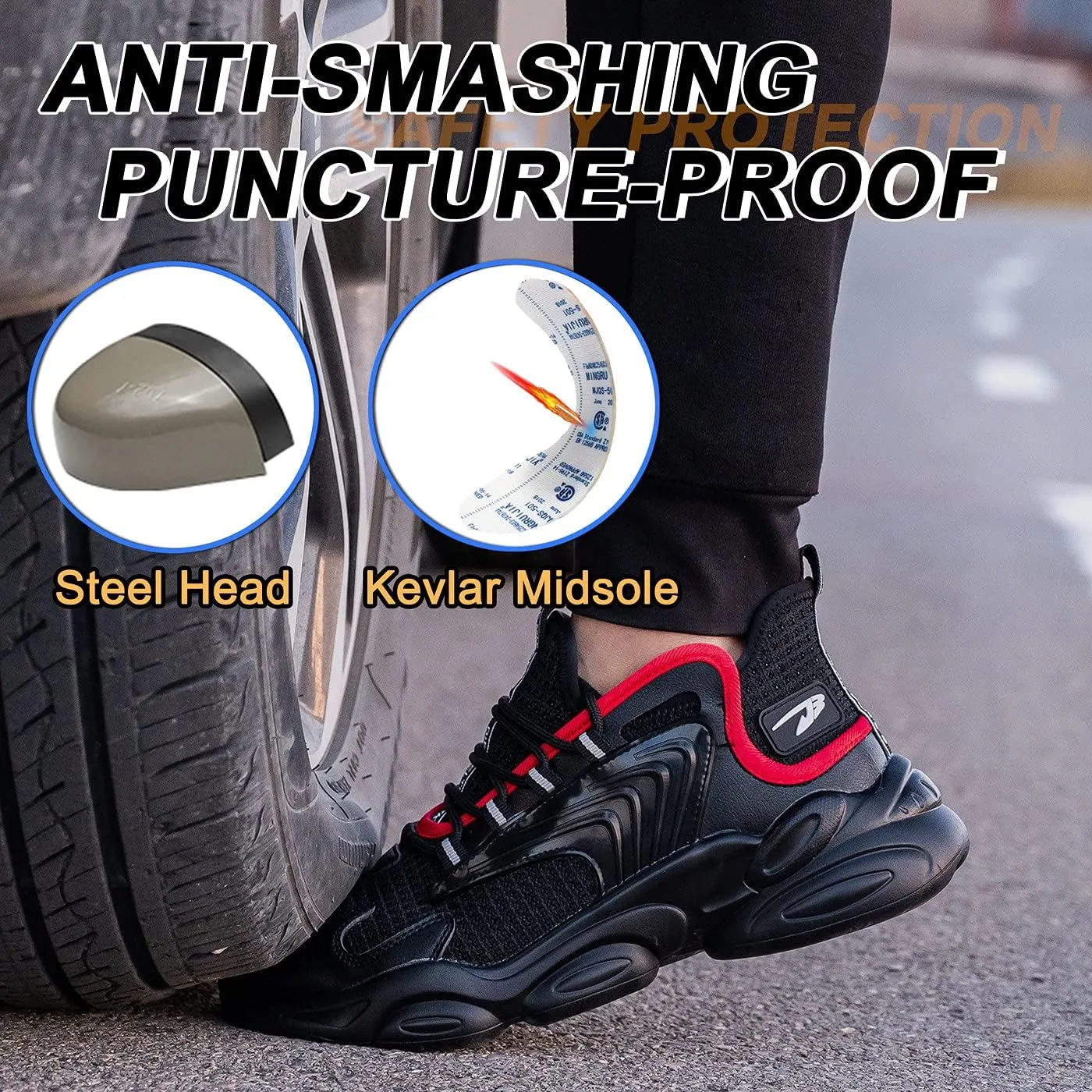 U-lite Breathable Safety Work Shoes for Men Women, Splash Resistant Anti-Smash Puncture-Proof Indestructible Industrial Construction Sneakers