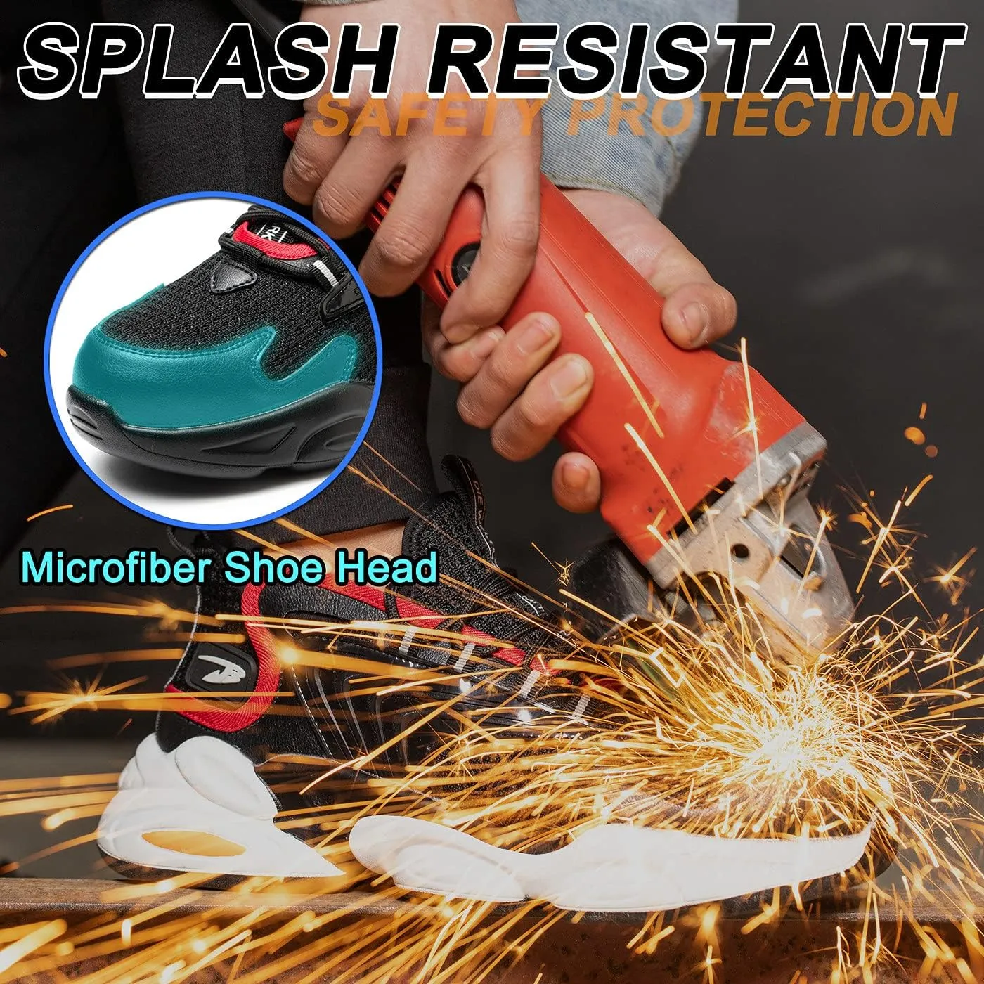 U-lite Breathable Safety Work Shoes for Men Women, Splash Resistant Anti-Smash Puncture-Proof Indestructible Industrial Construction Sneakers
