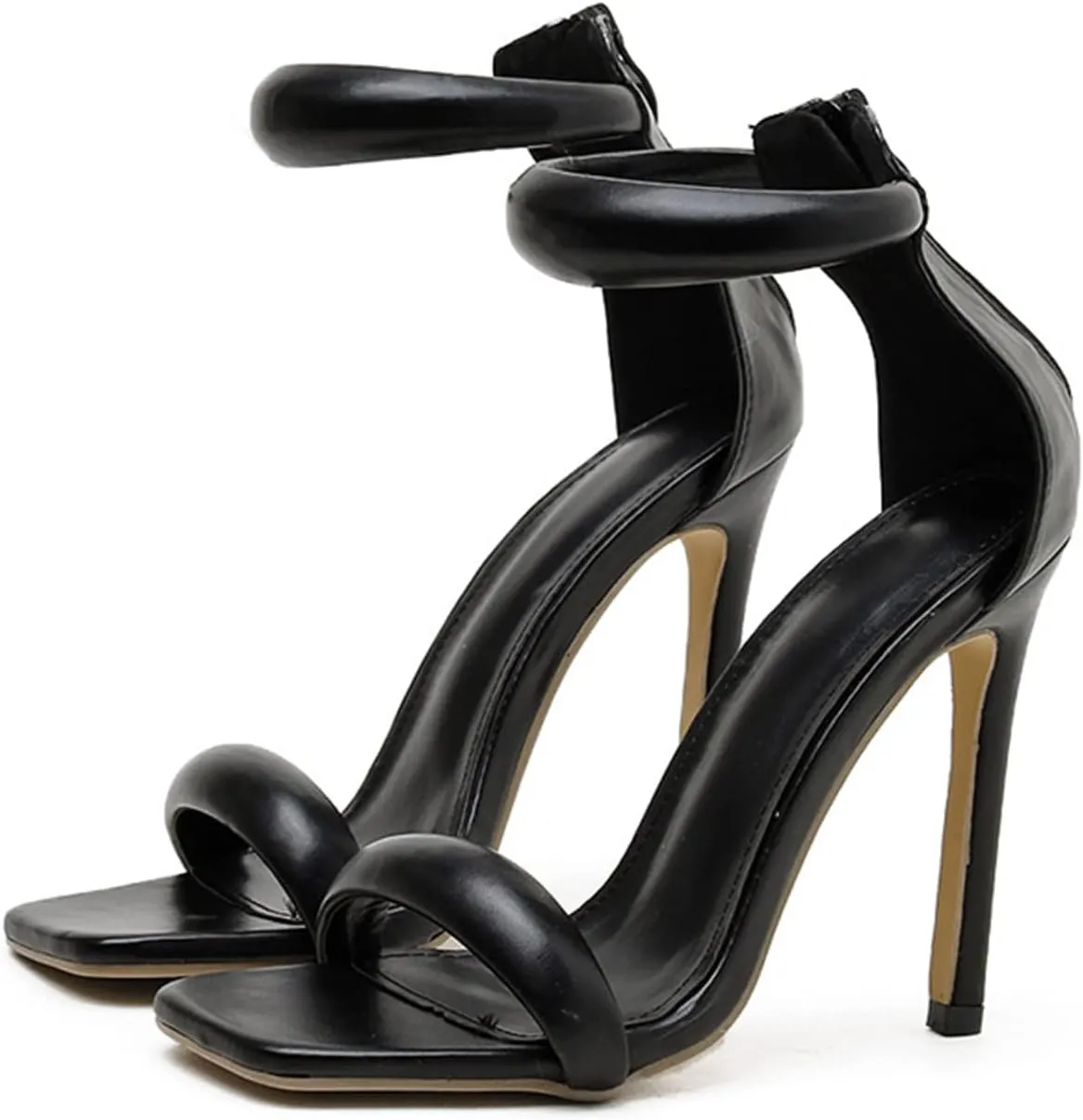 Women's Heel Sandal Square Open Toe Heeled Sandals Summer Stiletto High Heel Sandals with Zipper Womens Sandals Dress Sandals Party Shoes Womens Pumps Sandals,Black,35