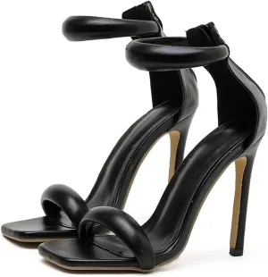 Women's Heel Sandal Square Open Toe Heeled Sandals Summer Stiletto High Heel Sandals with Zipper Womens Sandals Dress Sandals Party Shoes Womens Pumps Sandals,Black,35