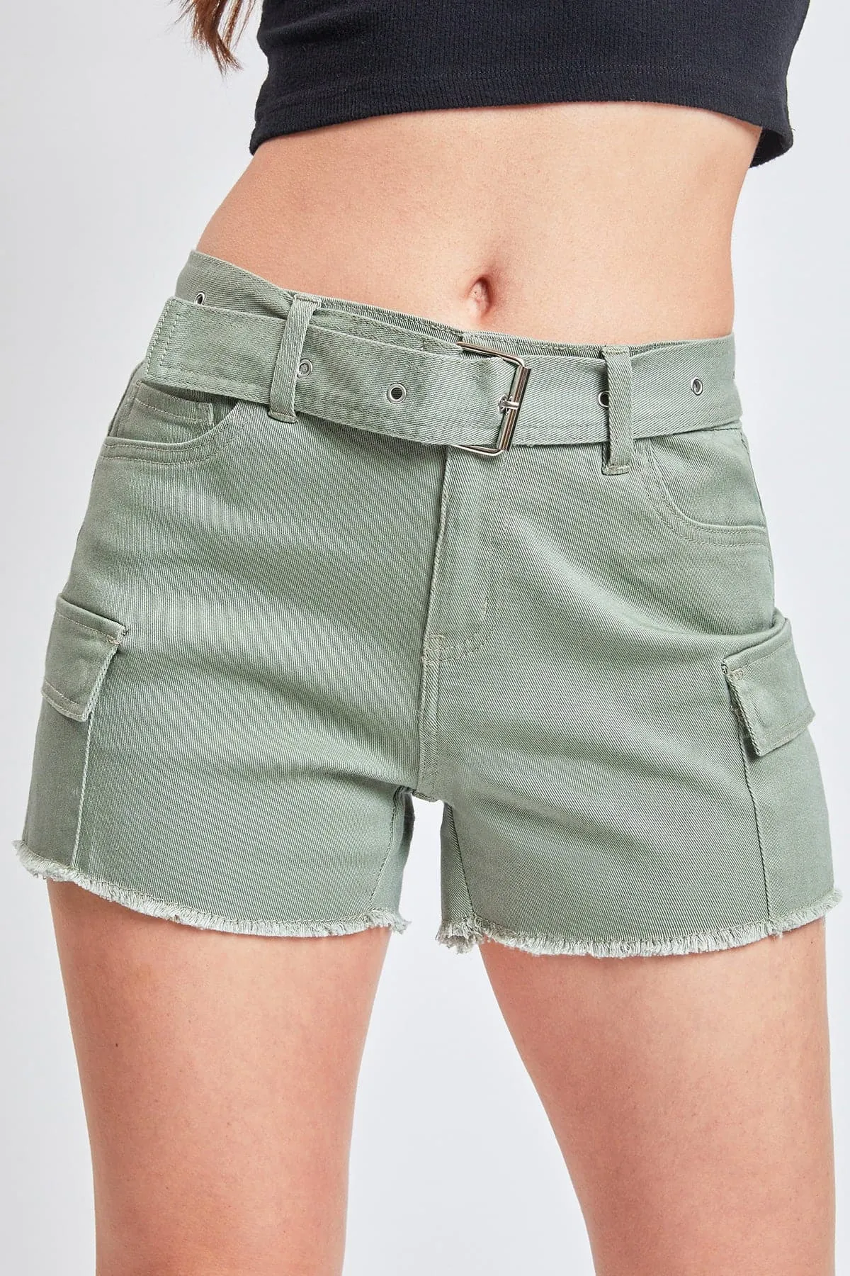 Womens High Rise Belted Cargo Shorts