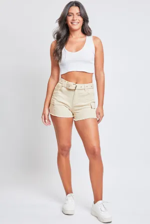 Womens High Rise Belted Cargo Shorts