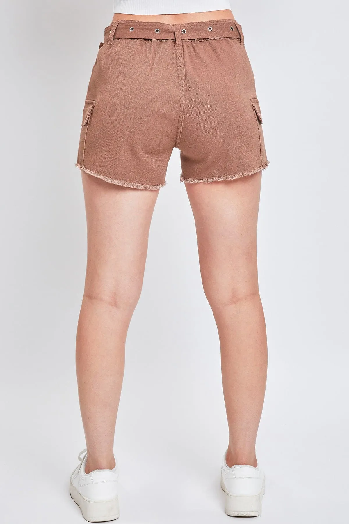 Womens High Rise Belted Cargo Shorts