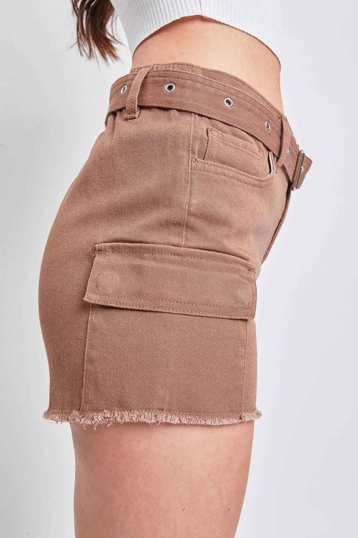 Womens High Rise Belted Cargo Shorts