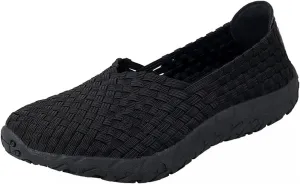 Women's Sidewalk Slip on Flat Elastic Woven Walking Shoes Lightweight Breathable Mesh Walking Sneakers Running Shoes