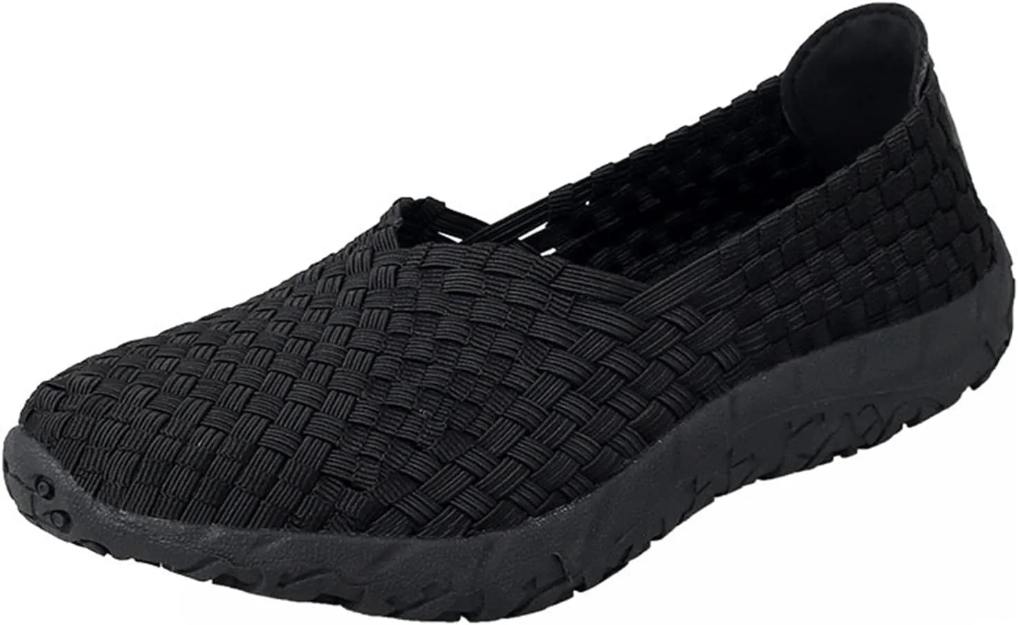 Women's Sidewalk Slip on Flat Elastic Woven Walking Shoes Lightweight Breathable Mesh Walking Sneakers Running Shoes