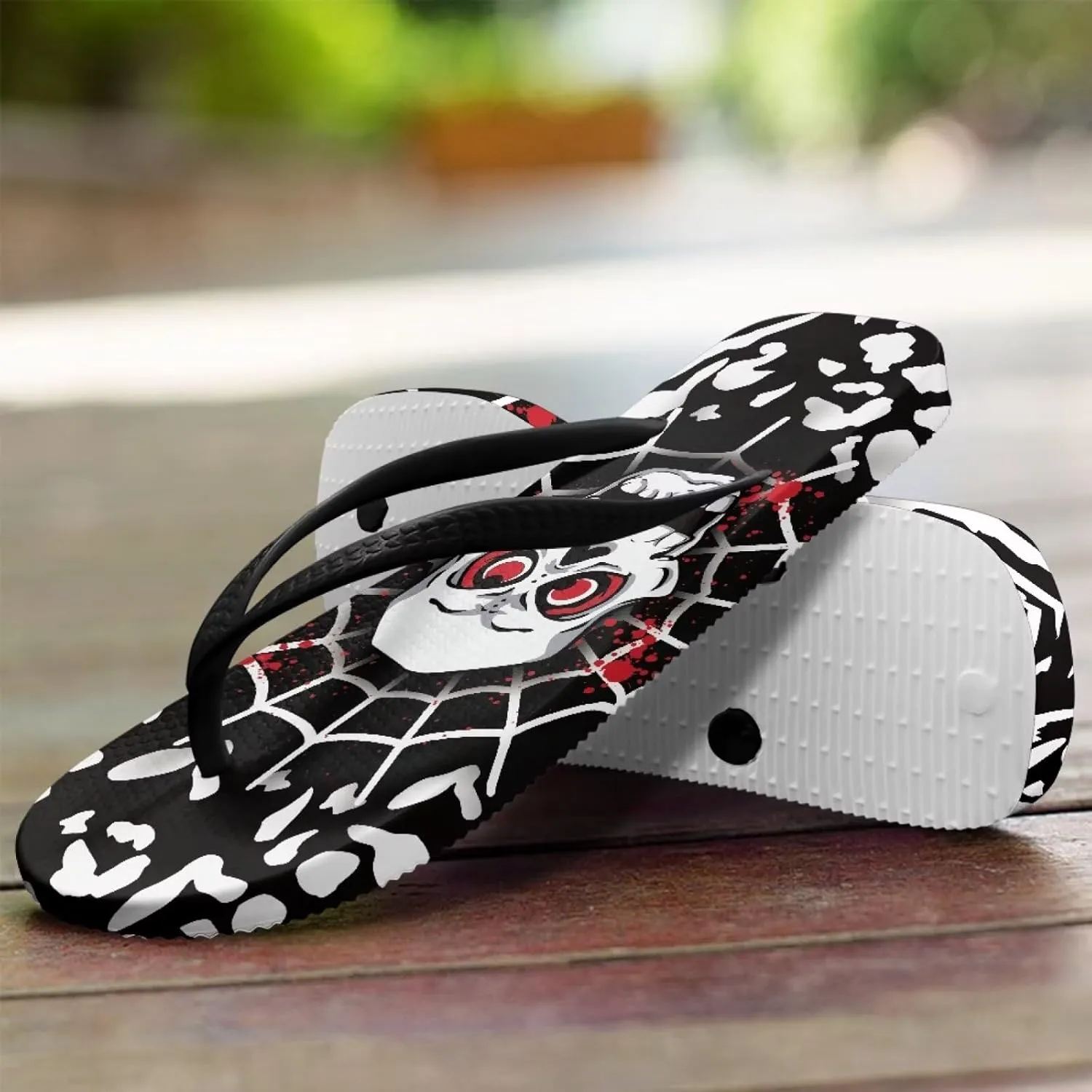 Womens Skull Flip Flops Flat Sandals Comfortable Thong Slippers Non-Slip Bathroom Shower Shoes