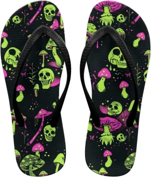 Womens Skull Flip Flops Flat Sandals Comfortable Thong Slippers Non-Slip Bathroom Shower Shoes