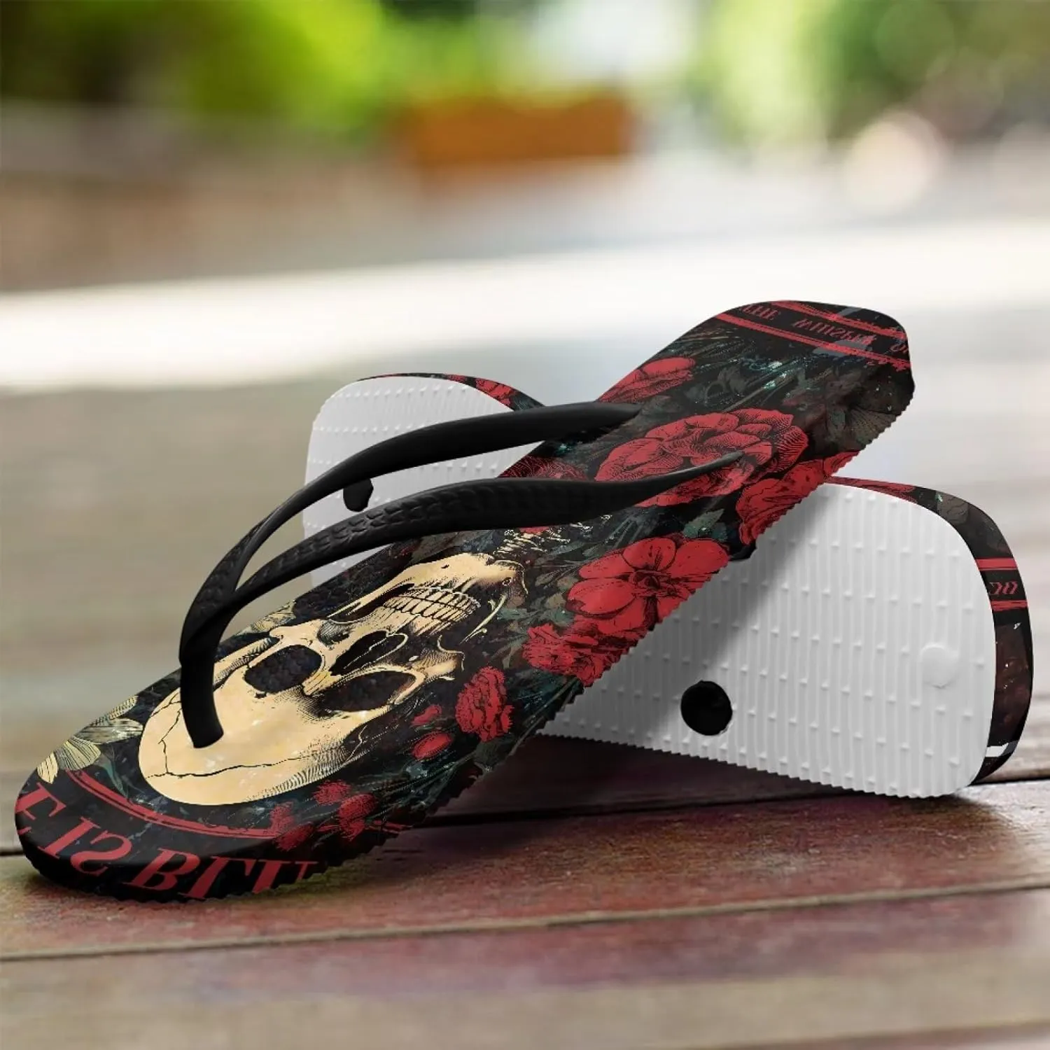 Womens Skull Flip Flops Flat Sandals Comfortable Thong Slippers Non-Slip Bathroom Shower Shoes