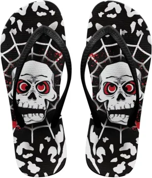 Womens Skull Flip Flops Flat Sandals Comfortable Thong Slippers Non-Slip Bathroom Shower Shoes