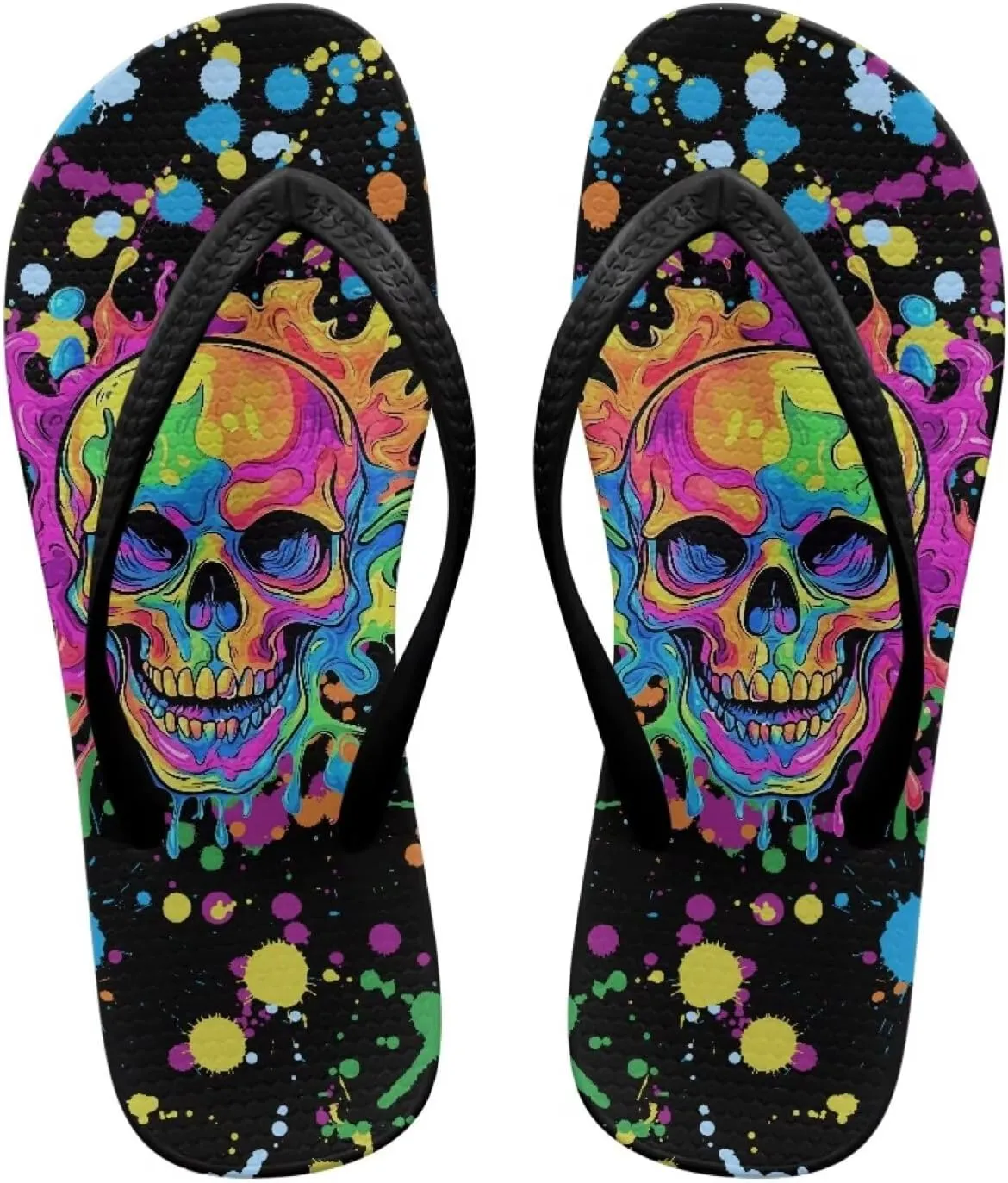 Womens Skull Flip Flops Flat Sandals Comfortable Thong Slippers Non-Slip Bathroom Shower Shoes