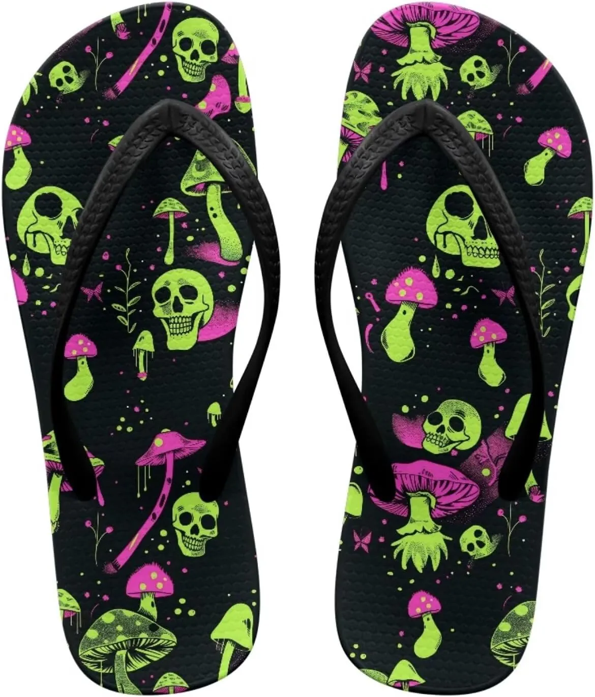 Womens Skull Flip Flops Flat Sandals Comfortable Thong Slippers Non-Slip Bathroom Shower Shoes