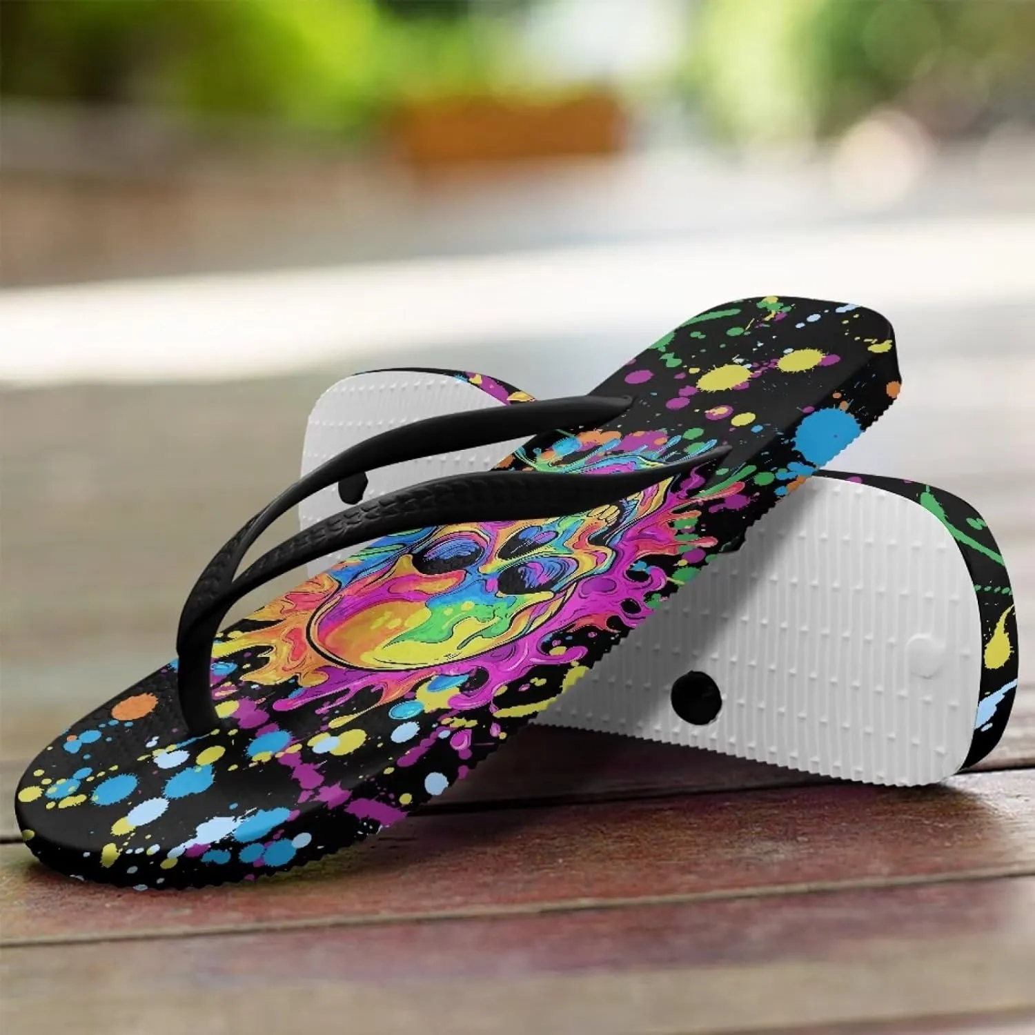 Womens Skull Flip Flops Flat Sandals Comfortable Thong Slippers Non-Slip Bathroom Shower Shoes