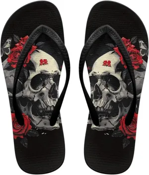 Womens Skull Flip Flops Flat Sandals Comfortable Thong Slippers Non-Slip Bathroom Shower Shoes