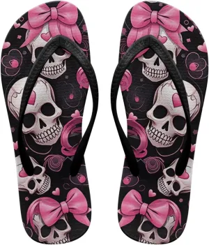 Womens Skull Flip Flops Flat Sandals Comfortable Thong Slippers Non-Slip Bathroom Shower Shoes