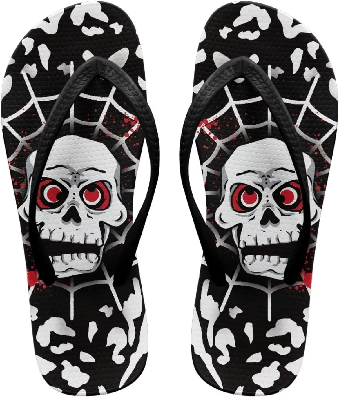 Womens Skull Flip Flops Flat Sandals Comfortable Thong Slippers Non-Slip Bathroom Shower Shoes
