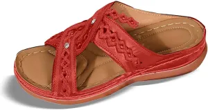 Women's Summer Slippers Embroidered Toe Design Wedge Heel Casual Comfortable Beach Sandals For Daily Wear