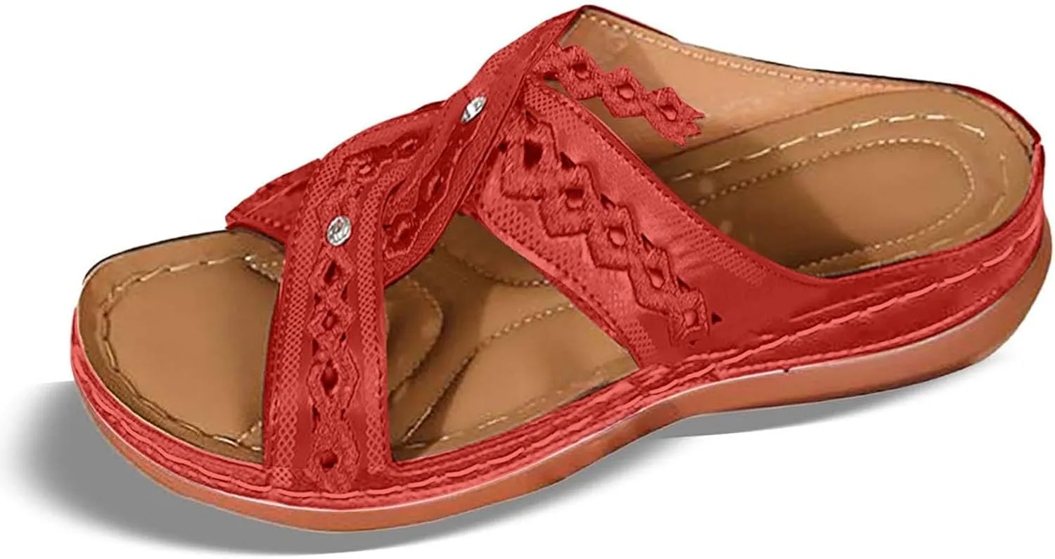 Women's Summer Slippers Embroidered Toe Design Wedge Heel Casual Comfortable Beach Sandals For Daily Wear