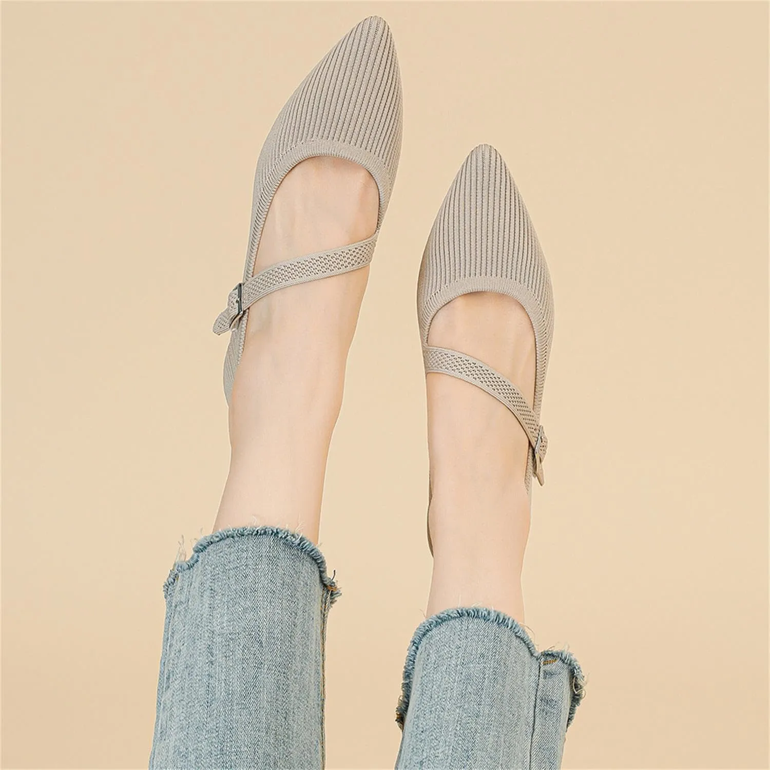 Women's Wedge Block Heel Pumps Ladies Breathable Weave Casual Shoes Buckle Strap Mary Janes