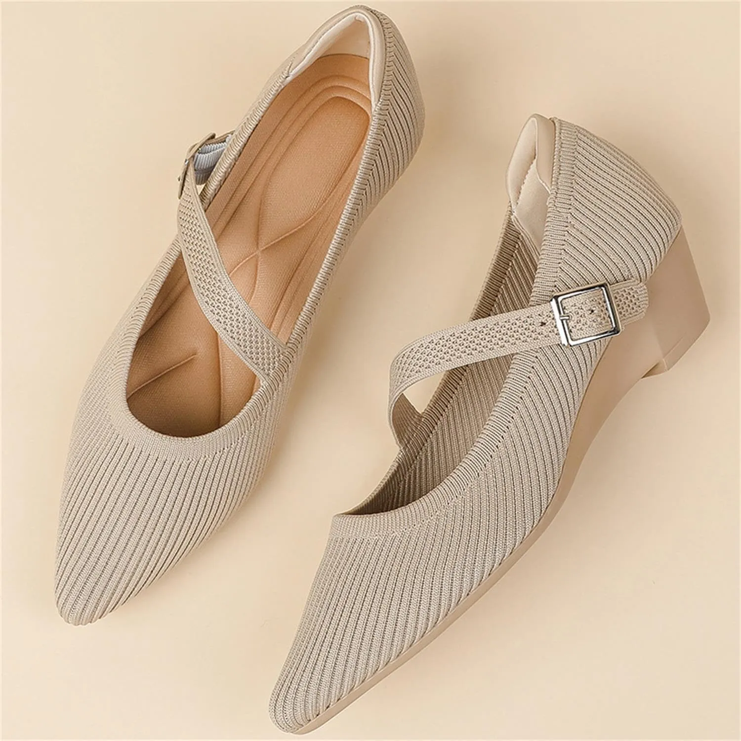 Women's Wedge Block Heel Pumps Ladies Breathable Weave Casual Shoes Buckle Strap Mary Janes