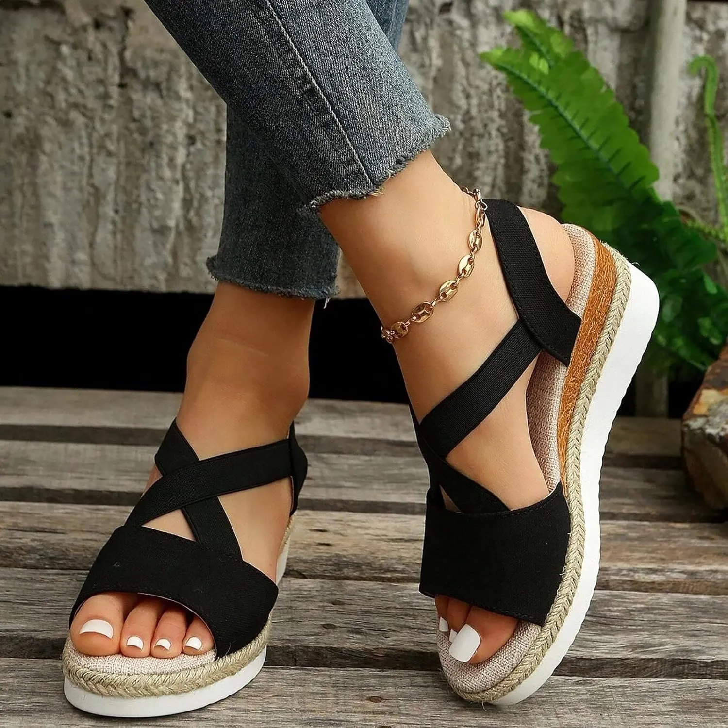 ZSpzx Women Wedge Sandals 2025,Summer Ladies Dress Dance Party Walking Footwear Daily Wear Peep Toe Casual Shoe Comfortable Breathable Slip-On Vacation Slippers Soft Cushion Indoor/Outdoor