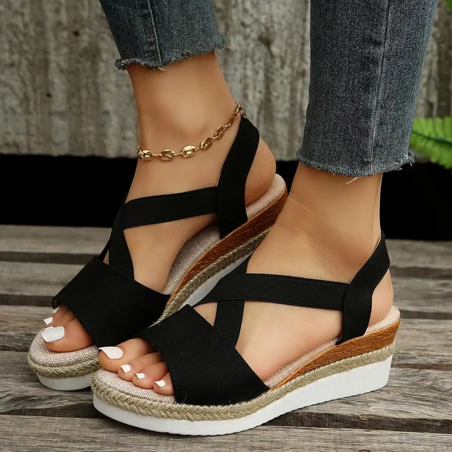 ZSpzx Women Wedge Sandals 2025,Summer Ladies Dress Dance Party Walking Footwear Daily Wear Peep Toe Casual Shoe Comfortable Breathable Slip-On Vacation Slippers Soft Cushion Indoor/Outdoor