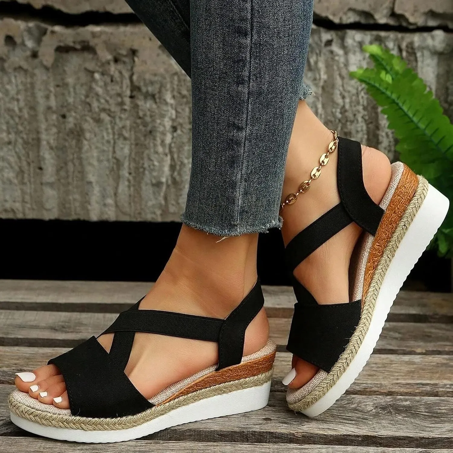 ZSpzx Women Wedge Sandals 2025,Summer Ladies Dress Dance Party Walking Footwear Daily Wear Peep Toe Casual Shoe Comfortable Breathable Slip-On Vacation Slippers Soft Cushion Indoor/Outdoor