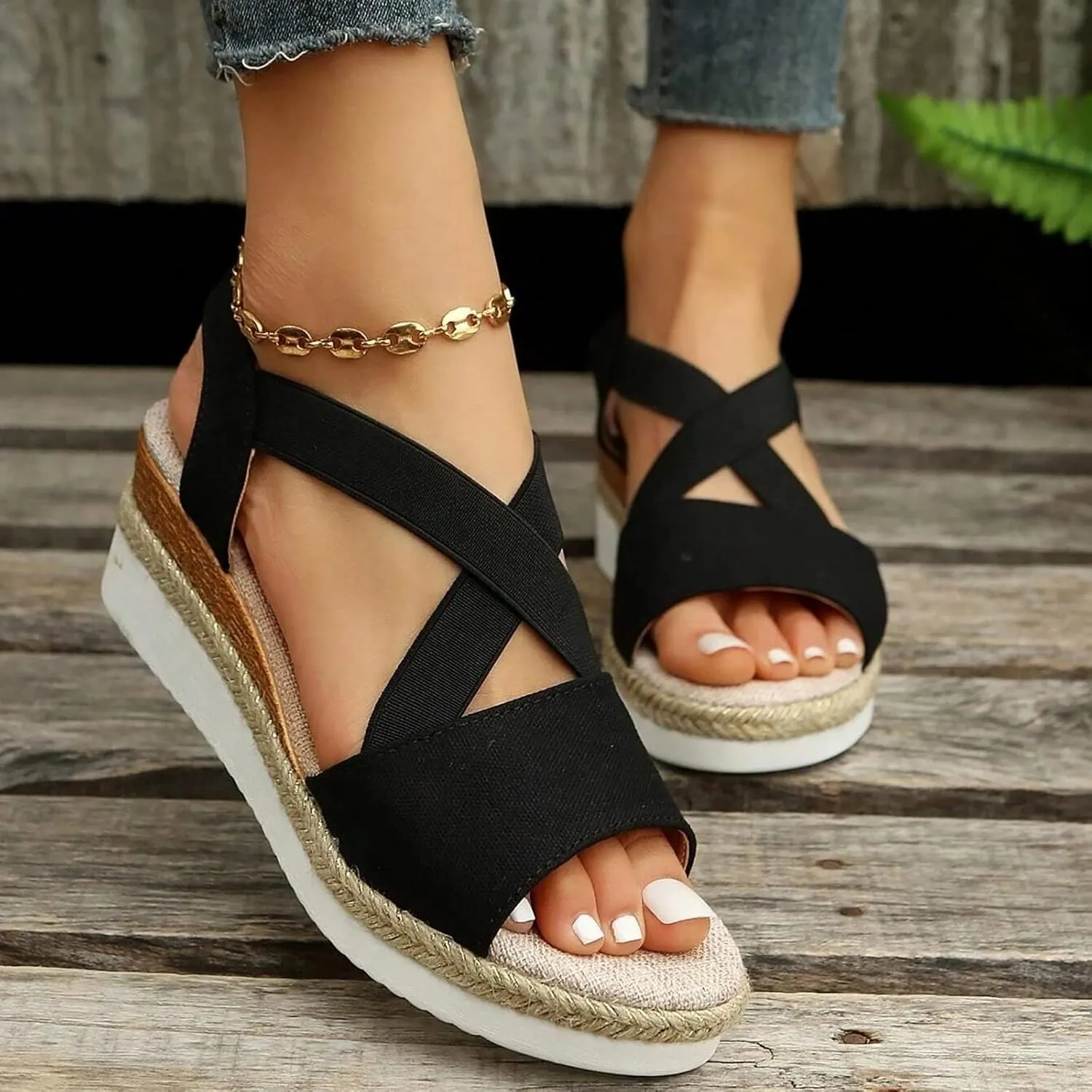 ZSpzx Women Wedge Sandals 2025,Summer Ladies Dress Dance Party Walking Footwear Daily Wear Peep Toe Casual Shoe Comfortable Breathable Slip-On Vacation Slippers Soft Cushion Indoor/Outdoor